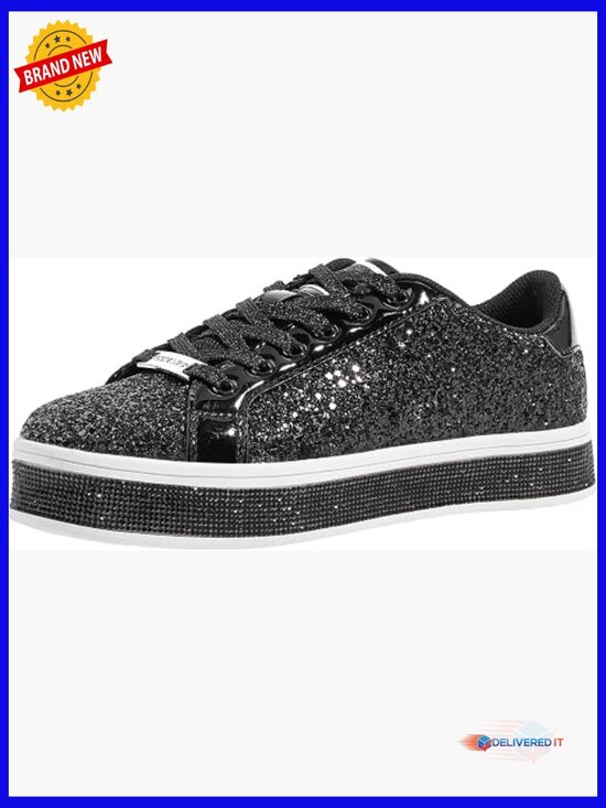 Women\'s Platform Glitter Sneakers - Sparkly Dressy Wedding Walking Shoes